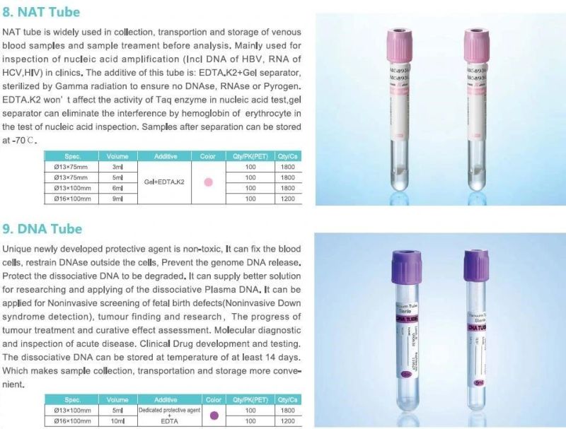 Medical Vacuum Blood Collection Tube for Pet or Glass