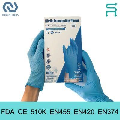 Anti-Virus 510K En455 Powder Free Disposable Nitrile Medical Examination Gloves