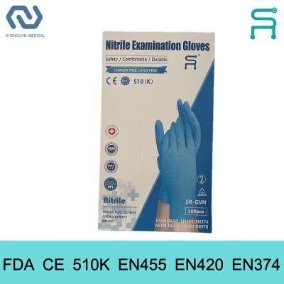 Powder Free Disposable Nitrile Examination Gloves with 510K En455 Nitrile Gloves