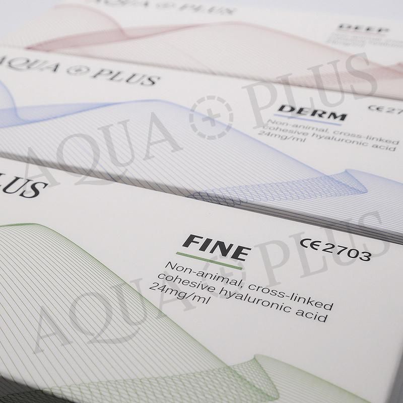 Aqua Plus Ce ISO Certified Non-Animal Fermentation Cross-Linked Cohesive Hyaluronic Acid Filler 24mg/Ml/Fine/Derm/Deep/Sub-Skin