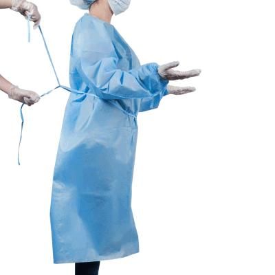 Disposable Blue PE Coated Level One Isolation Gown Approved with Knitted Cuff