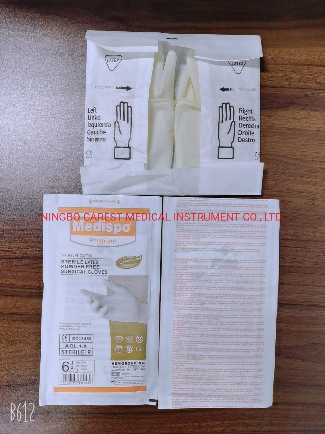 CE/ISO 13485 Approved T-Polyure Coated Disposable Sterile Latex Gloves Powder-Free