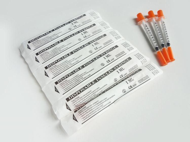 1ml 0.5ml Sterile Insulin Syringe with Orange Cap and Needle