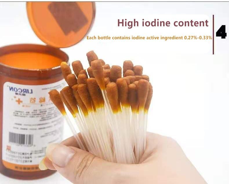 Made in China Iodophor Sterile Iodine Liquid Filled Cotton Swab Individual Packed