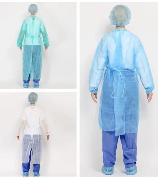 High Quality Disposable Isolation Gown PP&PE Coated Lab Coat with Press Button and Elastic Cuff