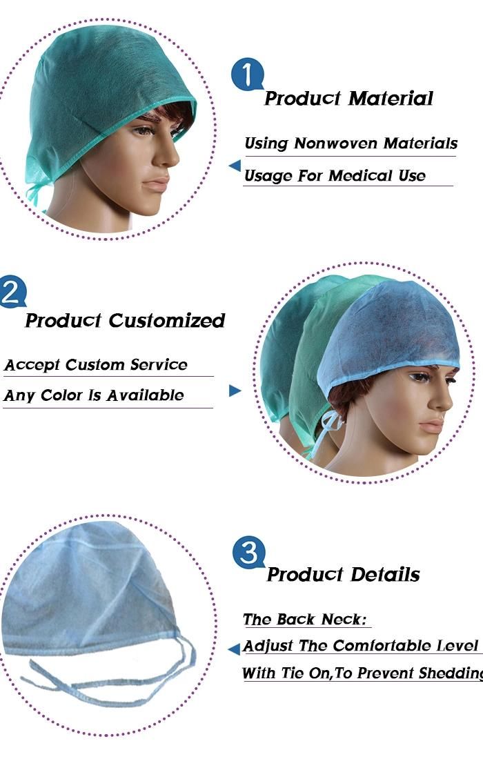 CE Hand Made Healthcare Protection Professional Supplier Disposable Hospital Surgical Operating Room PP Non-Woven Doctor Cap with Strips