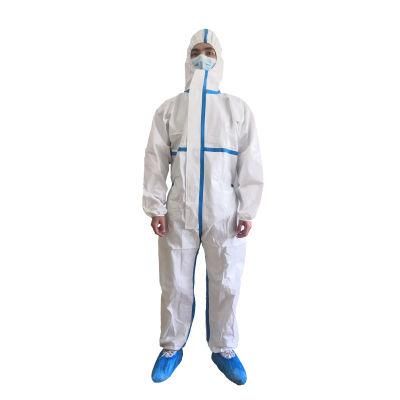 High Quality En14126 PPE Gown Disposable Coverall Sf Microporous White Protective Clothing