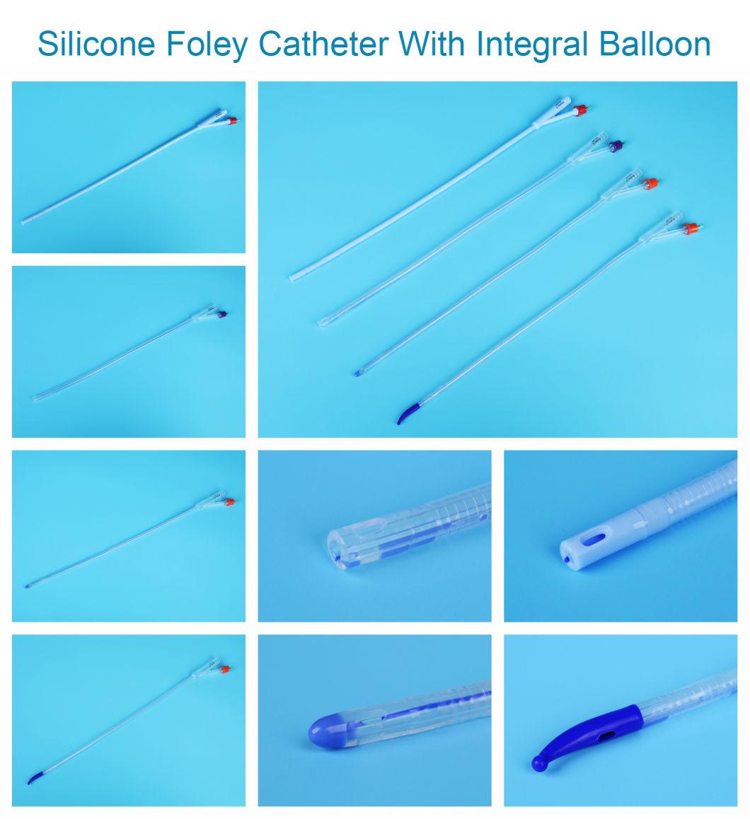 2 Way Blue or Transparent Silicone Foley Catheter with Unibal Integral Balloon Technology Integrated Flat Balloon Central Open Tipped Suprapubic Use