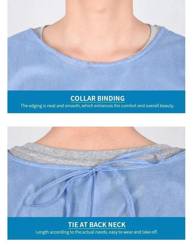 Wholesale Different Size Non-Woven Blue PP with Knit Cuff Disposable Isolation Gown