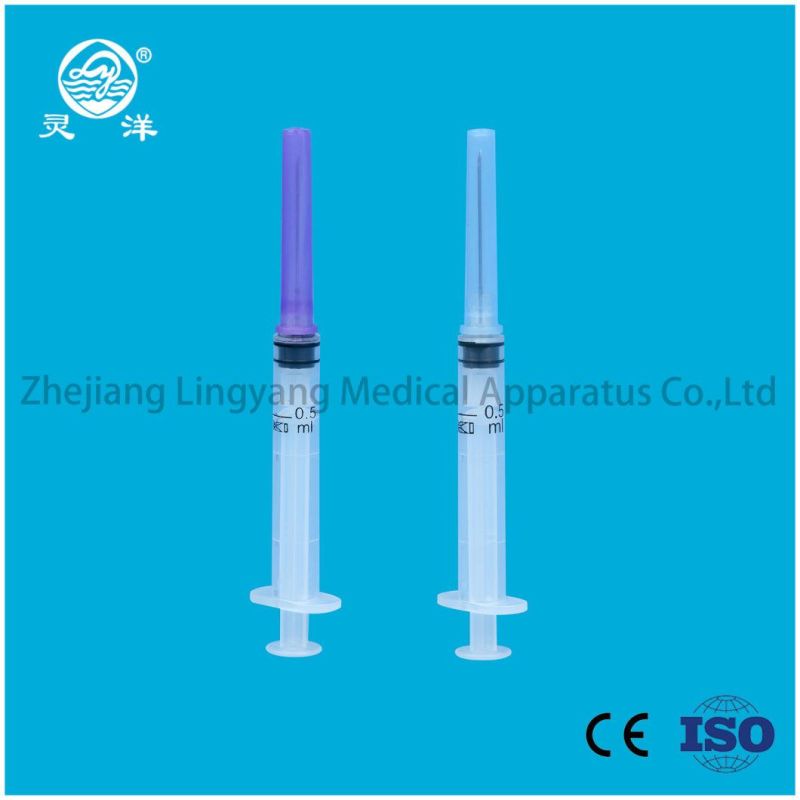 CE Approved 0.5ml Fixed Needle Disposable Auto Lock Safety Vaccine Syringe