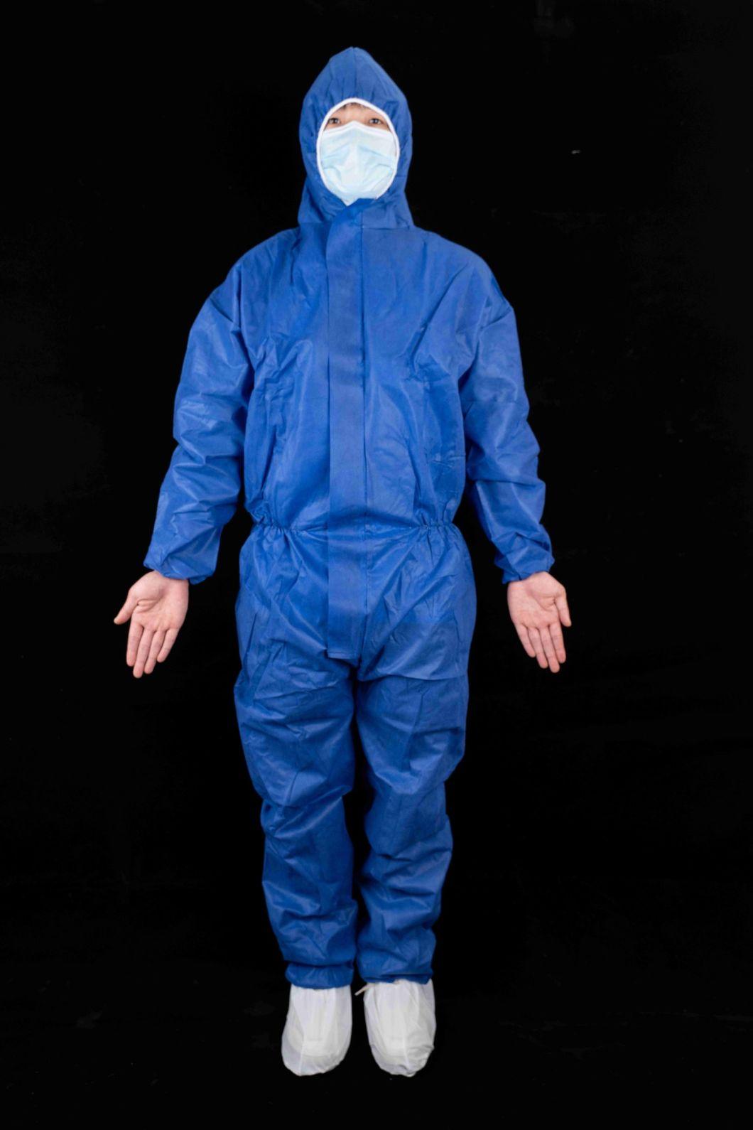 Type5/6 Disposable Use SMS Coverall with Hood Anti-Bacterial Comfortable Anti-Bacterial Full-Body Gown