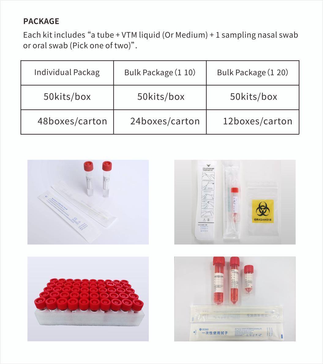 Medical Supplies 3ml Vtm Viral Transport Medium Virus Collection Sampling Tube with Nasal Swabs for Rapid Diagnostic Test