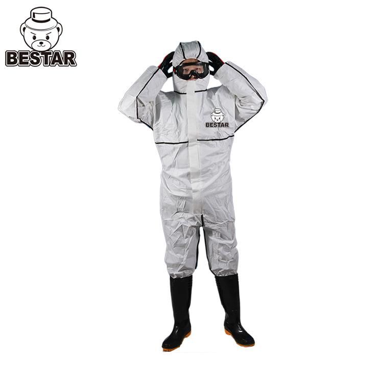 Disposable Microporous Film Type 4b/5b/6b En14126 Medical Coverall with Bound Seam