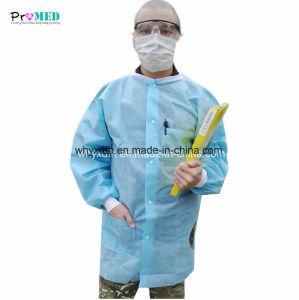 Up quality Knitted cuff and collar coat, Disposable nonwoven lab coat, SMS/PP lab coat, visitor coat with POCKET