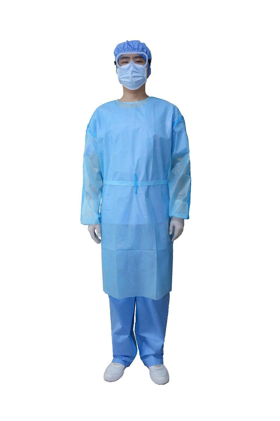 Low Price Non Sterile PP Isolation Gowns Disposable Isolation Coveralls with Blue Tape Sealing