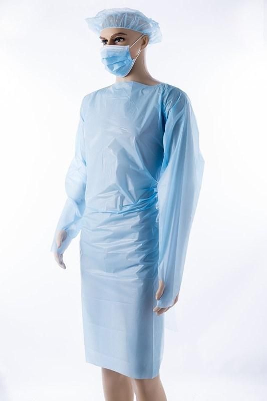 Plastic Waterproof Long Sleeved Disposable CPE Gown with Thumb Loop