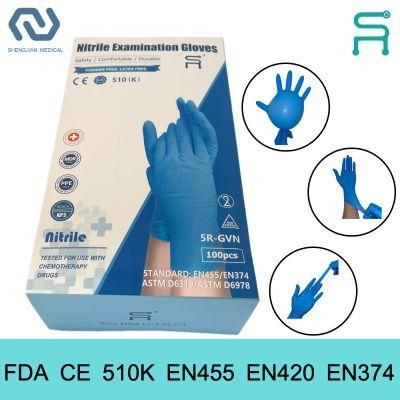 En455 510K Powder Free Disposable Chemical Lab Nitrile Gloves