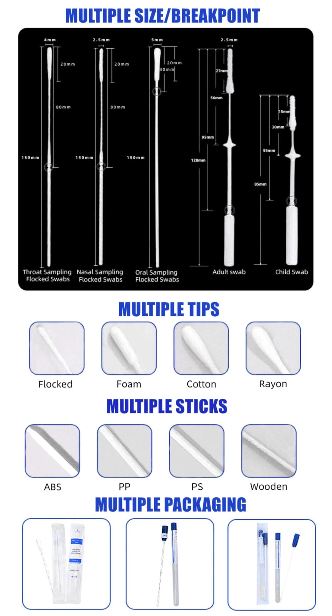 Nasopharyngeal Nasal Swabs Medical Sterile Flocked Disposable Sampling Collection Swab 15cm/8cm Breakpoint