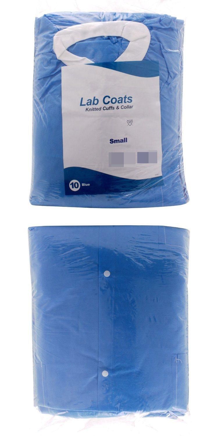 Blue Hospital Waterproof Barrier Disposable Lab Coat with Snap Closure