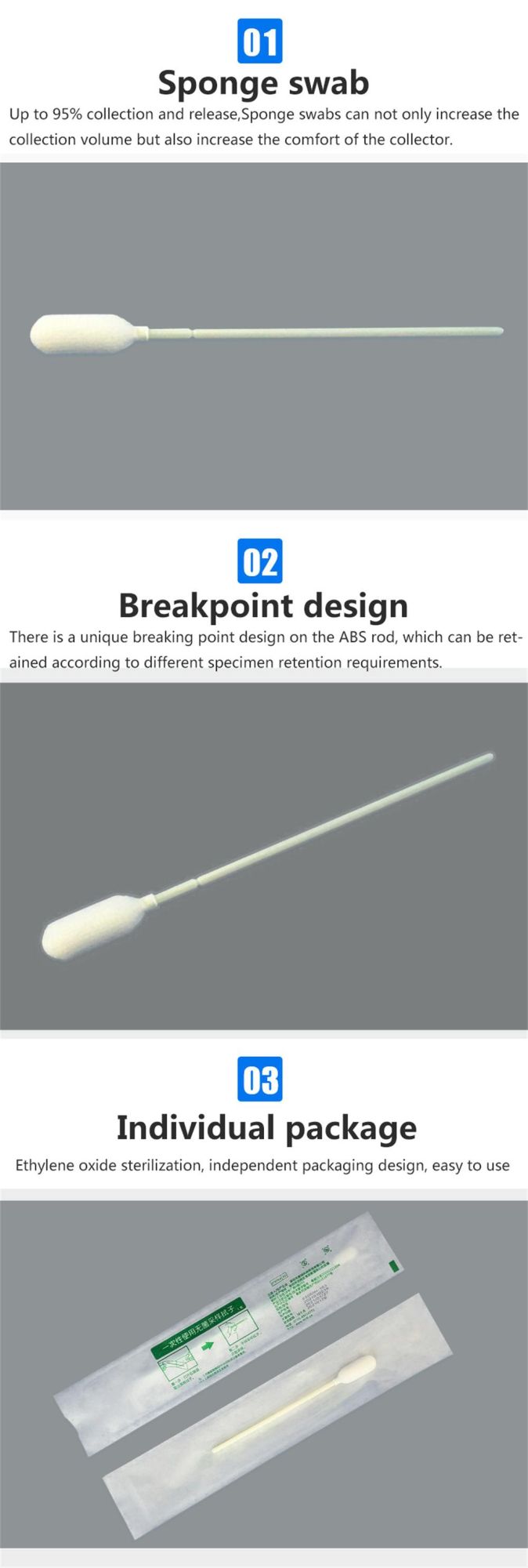 Big Head Plastic Stick Foam Swab for Medical Examination Sponge Swab Specimen Collection Swabs