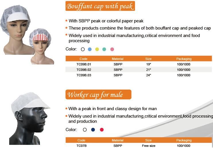 OEM Disposable Durability Excellent Protection Worker Cap with Peak