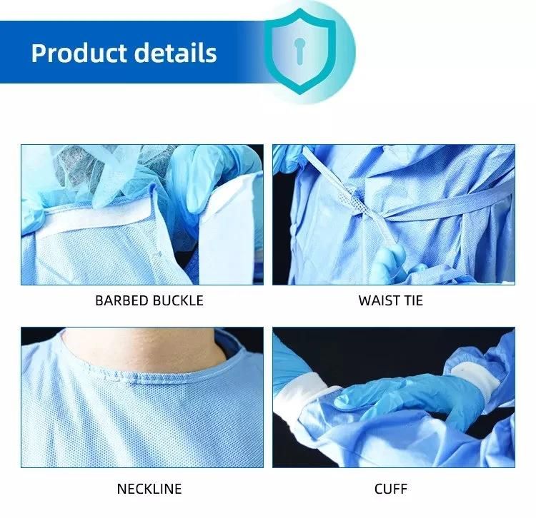 Customized Non-Woven Fabric Gowns China SMS Surgical Gown Fluid-Resistant Disposable Medical Protective Clothing