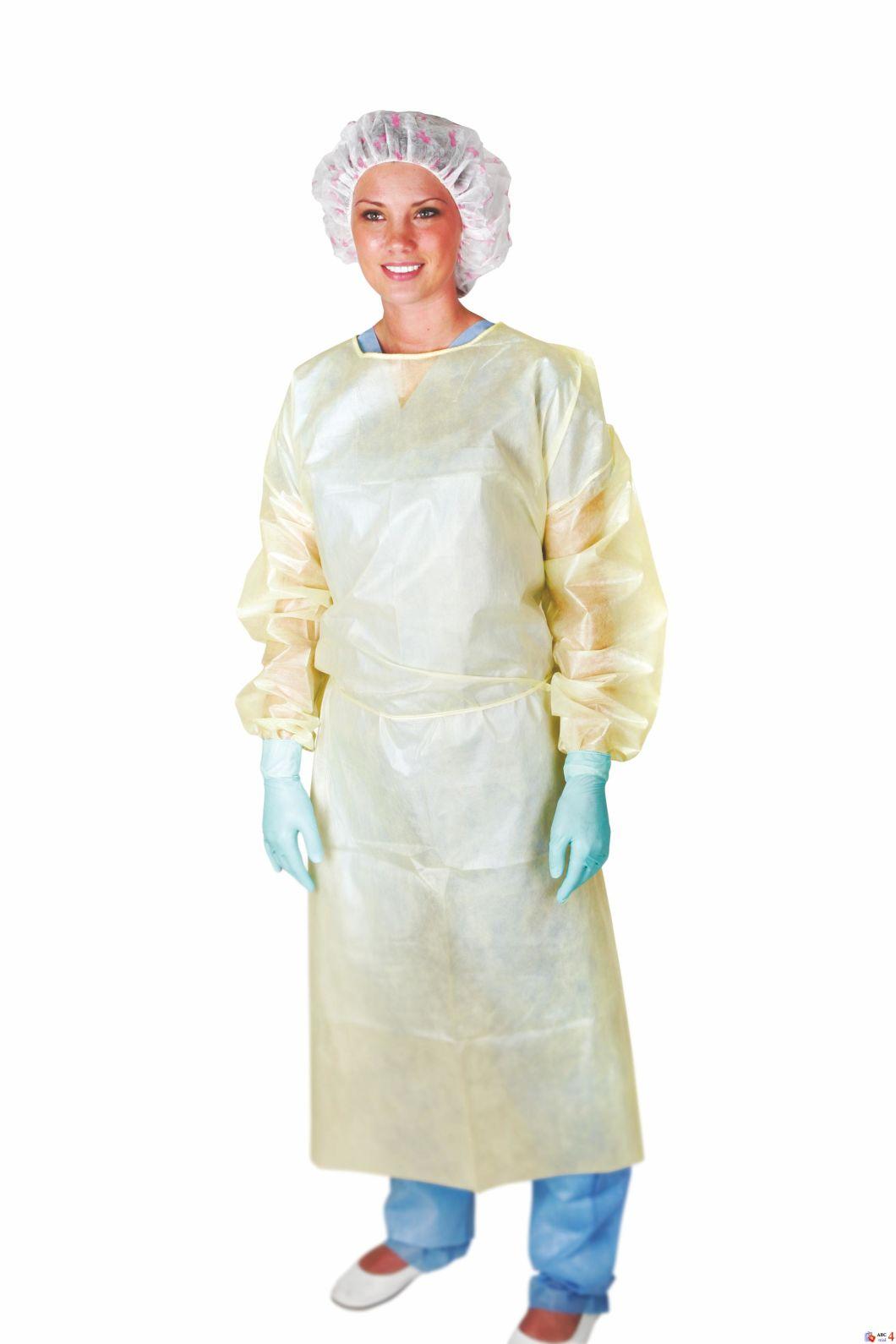 PP Nonwoven Coated Waterproof Yellow Isolation Gown