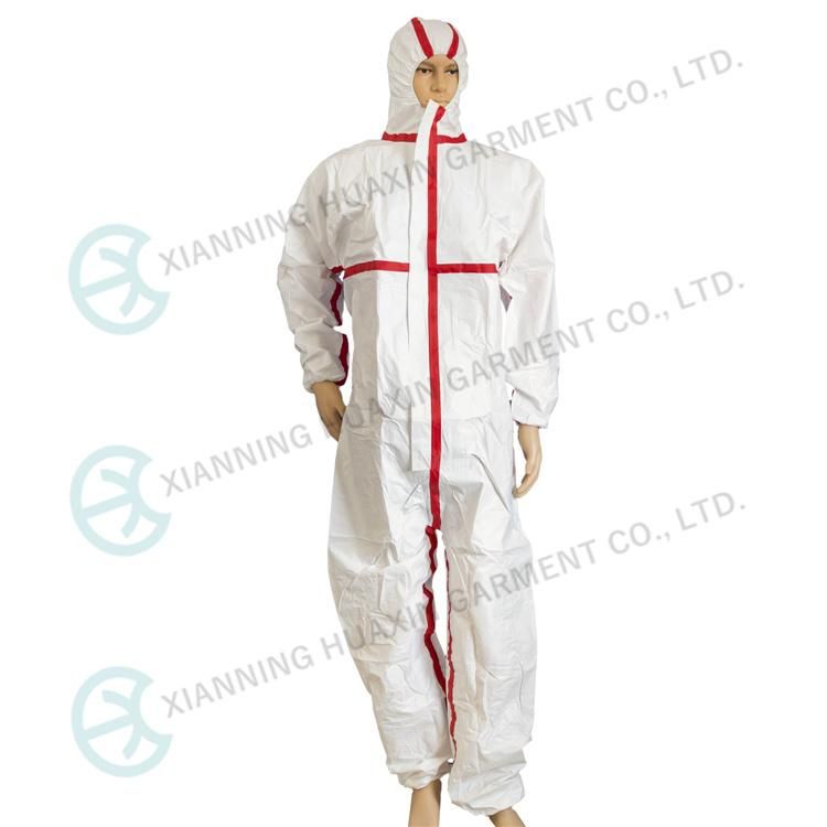 En14126 Type4b/5b/6b Taped Seam Microporous Disposable Protection Safety Wokwear Hazmat Medical Coverall