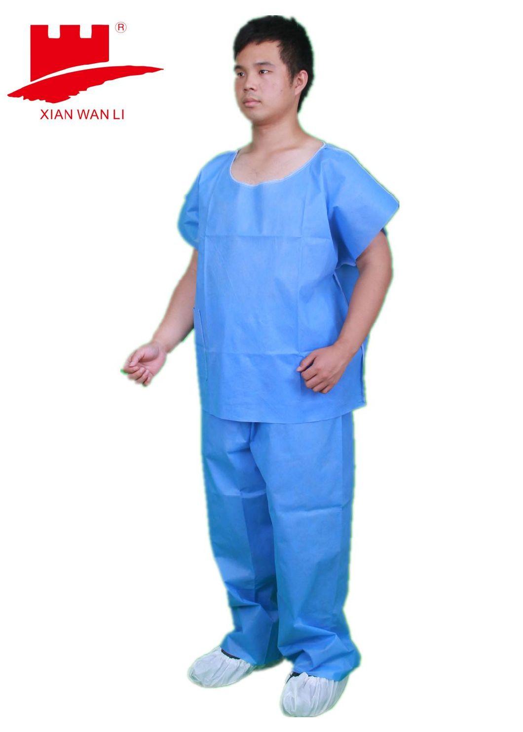 Medical Nonwoven PP SMS Disposable Scrub Suit V Neck T-Shirt with Short Sleeves