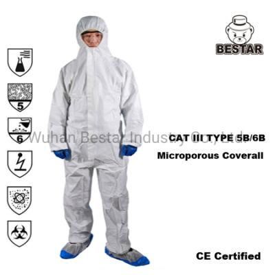 En14126 Standard Medical Industry Construction Paint Spraying Mining Use Cat III Type 5b/6b Microporous Film Safety Coverall Protective Suit