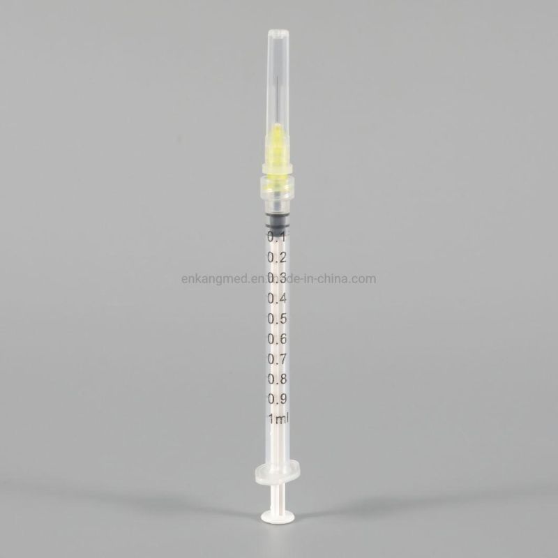 3-Part Disposable Plastic Syringe 1ml Luer Lock & Luer Slip with Needle Eo Sterilized for Single Use