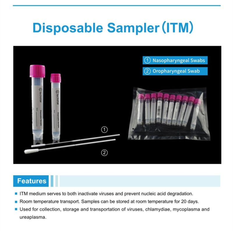 Techstar Flocked Nylon Fiber Disposable Nasal Oral Swab Sample Collection Plastic Empty Tube