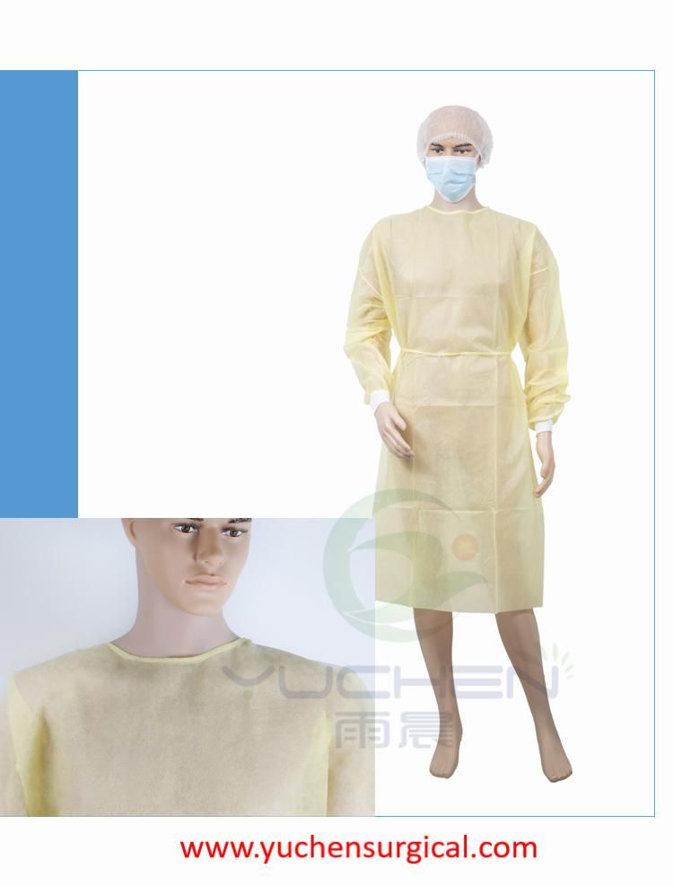 Manufacturer Blue/Yellow/Green Color 20GSM PP Nonwoven Protective Isolation Gown 115*137cm