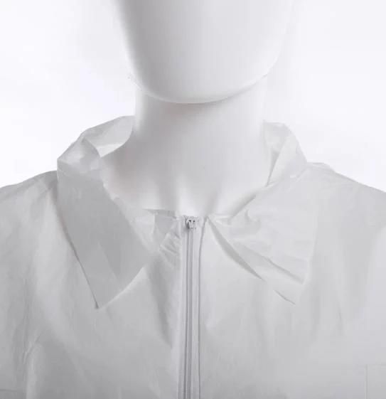 High Quality Disposable Isolation Gown PP&PE Coated Lab Coat with Press Button and Elastic Cuff