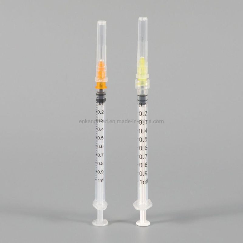 3-Part Disposable Plastic Syringe 1ml Luer Lock & Luer Slip with Needle Eo Sterilized for Single Use