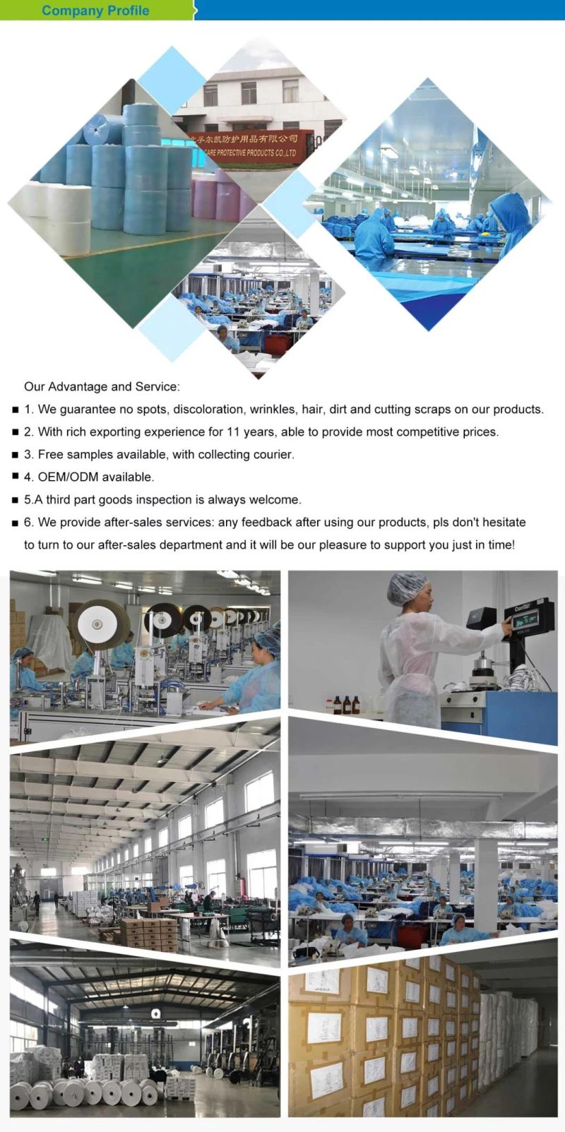 Waterproof Microporous Medical Hospital Plastic Poly PE PP+PE PP SMS Overall Polypropylene Nonwoven Disposable Protective Gown Garment Workwear Coat Coverall