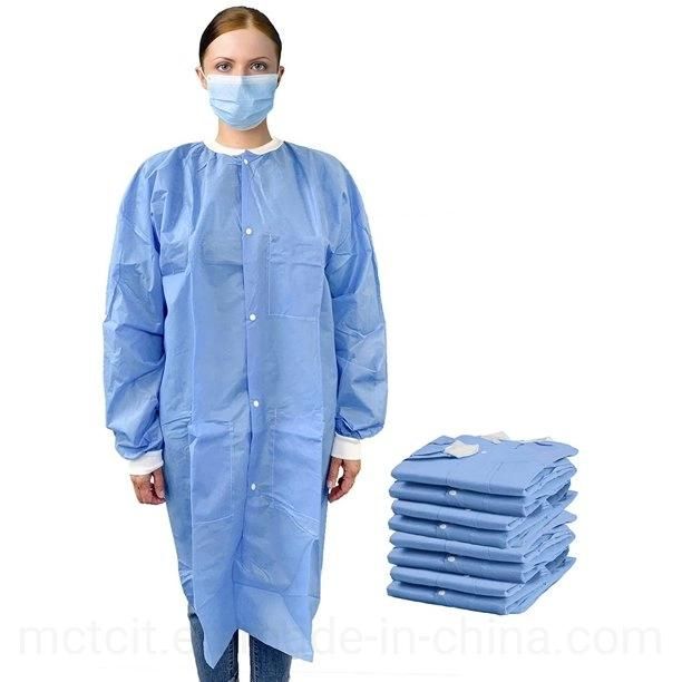 Wholesale Unisex Disposable Worker Cloth Nonwoven PP Lab Coat with Long Sleeves