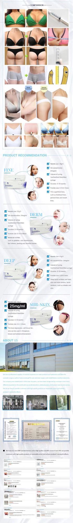 20ml CE Approved Hyaluronate Gel Injection for Breast/Buttock Injection Filling Dermal Filler Injectable Hyaluronic Acid