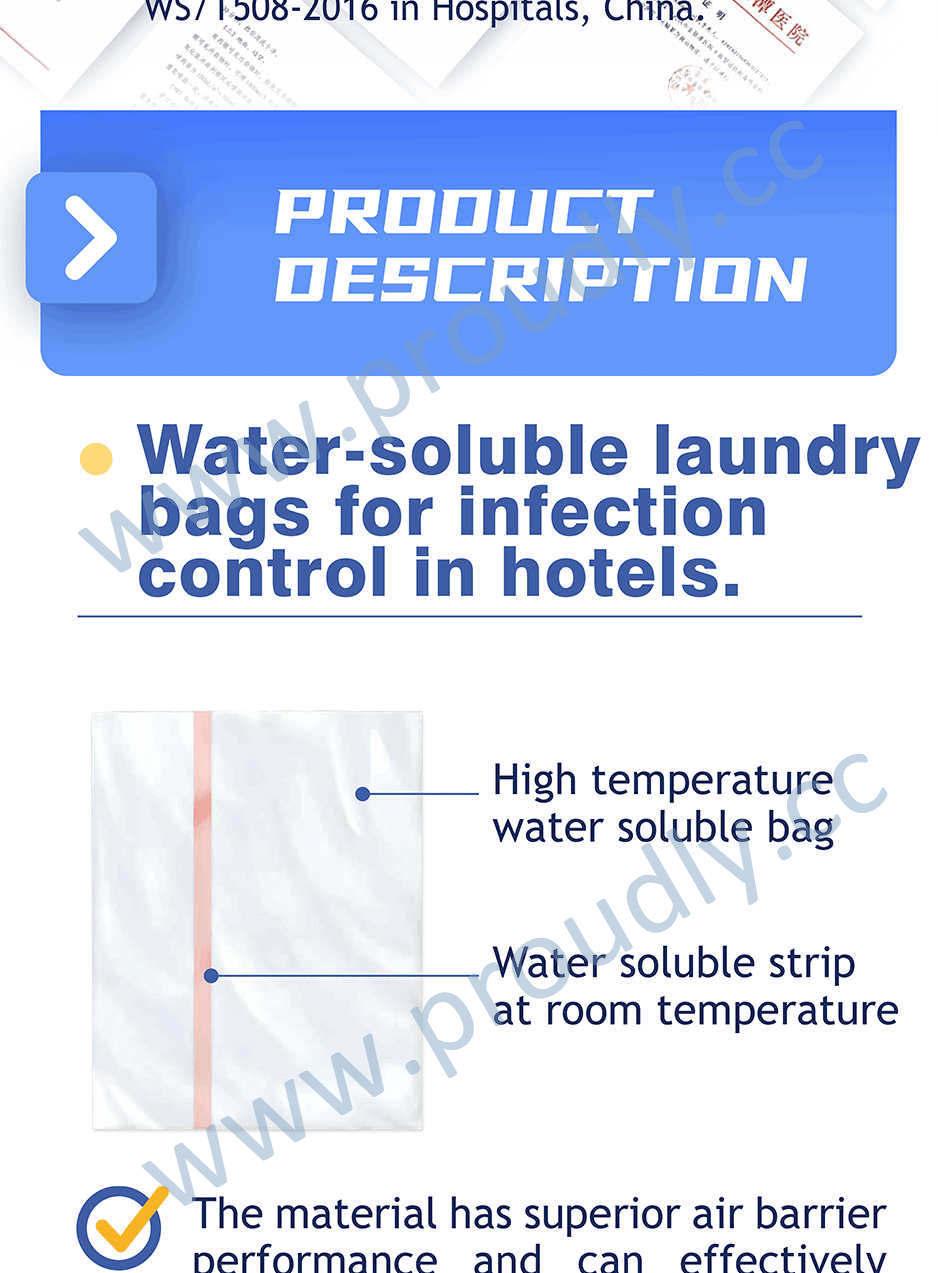 Disposable PVA Water Soluble Laundry Bag for Hospital Infection Control/Water Soluble Plastic Bag