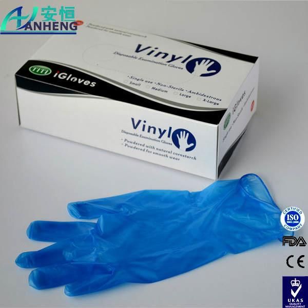 PVC Blue Vinyl Gloves Powdered, Disposable Medical PVC Gloves