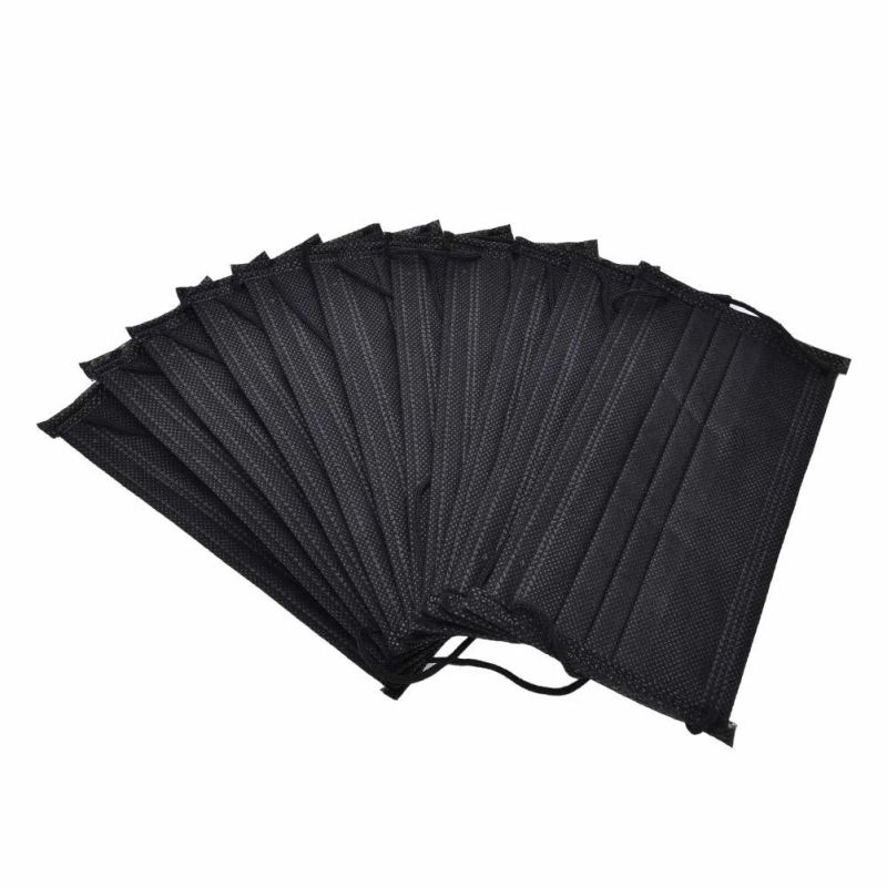 Fashion Black Colour Mask 3ply Non-Woven Earloop Disposable Medical Face Mask Black Respirator