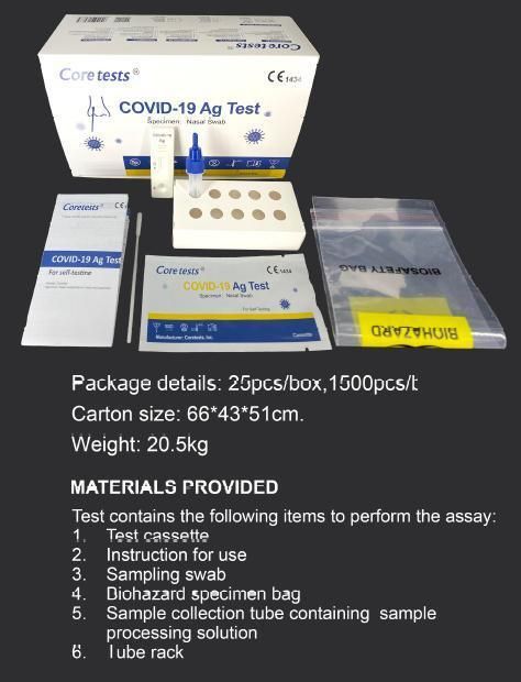 Rapid One Step AG Igg/Igm Antigen in Vitro Diagnostic Ivd Home Use Coviid 19 Core Tests Self-Test Kit Cassette Swab