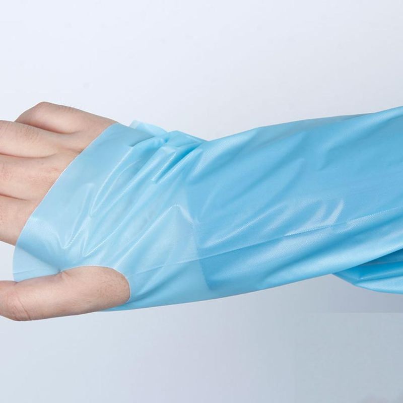 Disposable CPE Plastic Isolation Gown with Thumb Loop and Ties on Back