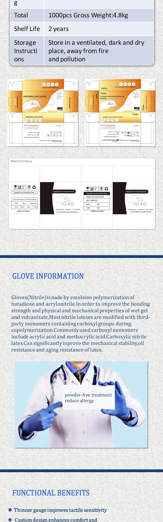 Hot Sell /Disposable Medical Examation Powder Free Latex Exam Nitrile Gloves Large Gloves