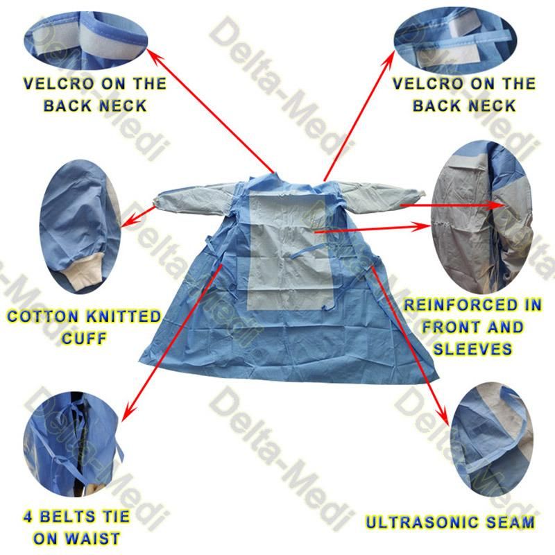 Reinforced Sterile Disposable Surgical Gown Hospital SMS Patient Surgical Gown