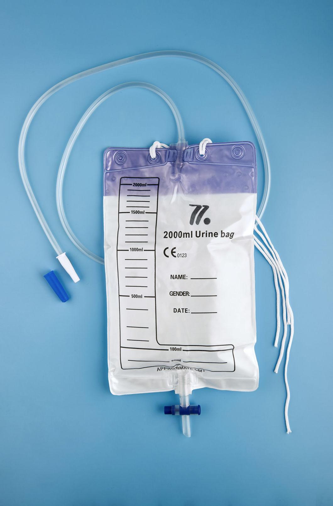 1000ml 1500ml 2000ml Good Quality Medical Urine Drainage Bag with Free Needle Sampling Port and Tube Clamp