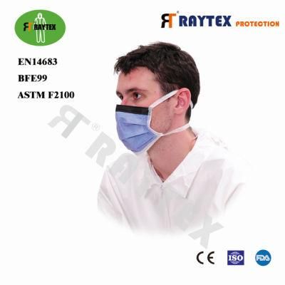 En14683 Ce Typeiir Standard Disposable Non-Woven Surgical Face Mask for Hospital Industrial Farm 3ply Bef99 Face Mask Raytex 11041