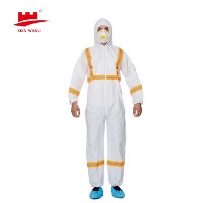 Type 5 Type6 Chemical Safety Combination Disposable Nonwoven Protective Anti Pneumonia Microporous Reflective Tape Coveralls