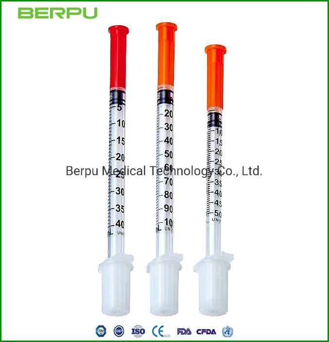 Berpu Eo Sterile Disposable Medical Painless Insulin Syringe Diabetic Syringe for Diabetes Injection with Fixed Fine Needle U-40/U-100 0.3ml 0.5ml 1ml CE ISO Fd