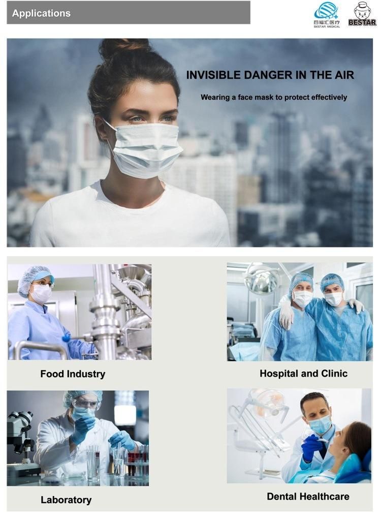 CE Certified Medical Nonwoven Disposable Protective Spp Face Mask 3-Ply Type Iir En14683